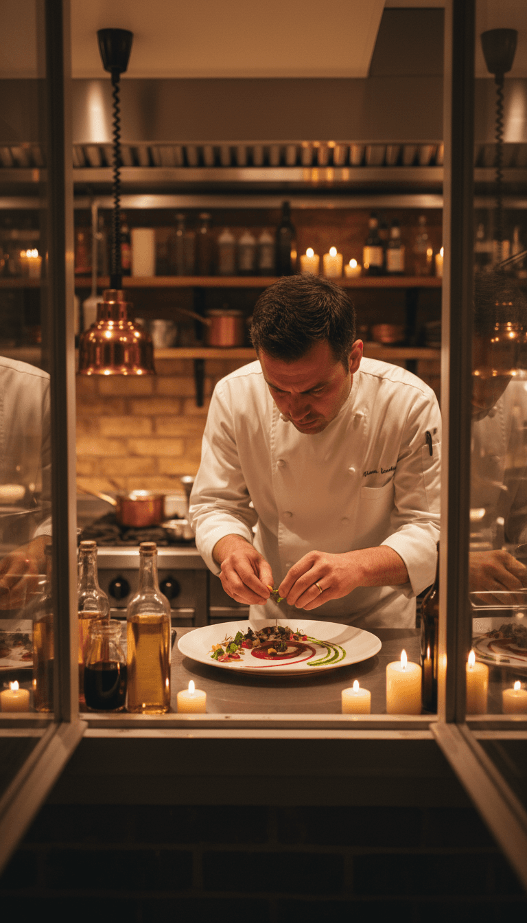 Chef reviewing plated dishes before service